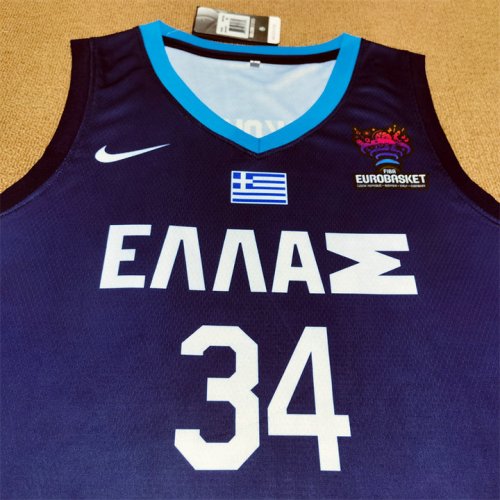 2022 Antetokounmpo G. 34 Team Greece Basketball Jersey Blue